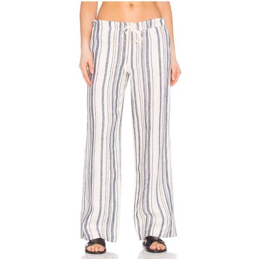 Michael Stars Linen Blue and Tan Stripe Straight Leg Pant Size XS